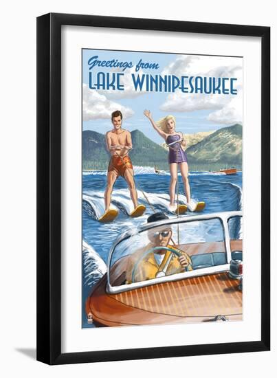 Lake Winnipesaukee, New Hampshire - Water Skiing Scene-Lantern Press-Framed Art Print