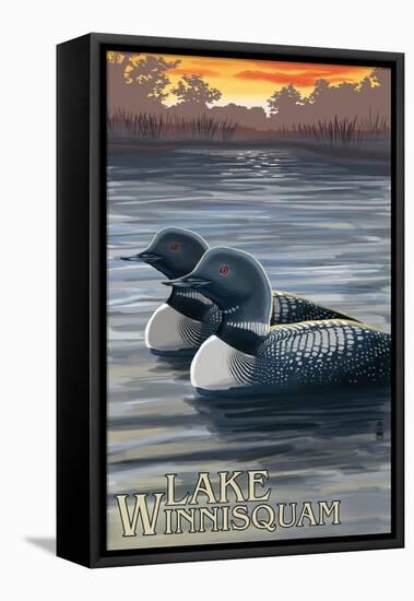 Lake Winnisquam, New Hampshire - Loon Scene-Lantern Press-Framed Stretched Canvas