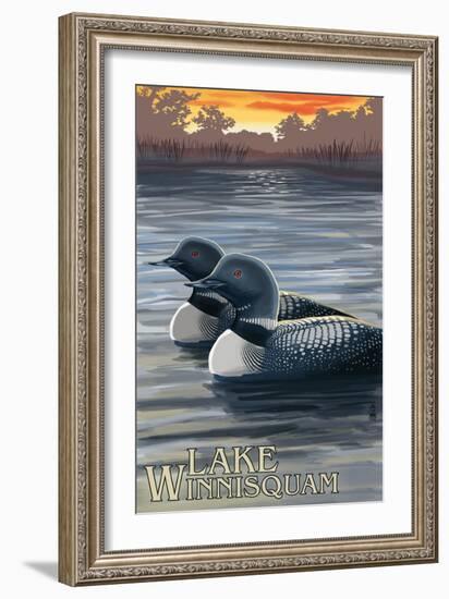 Lake Winnisquam, New Hampshire - Loon Scene-Lantern Press-Framed Art Print