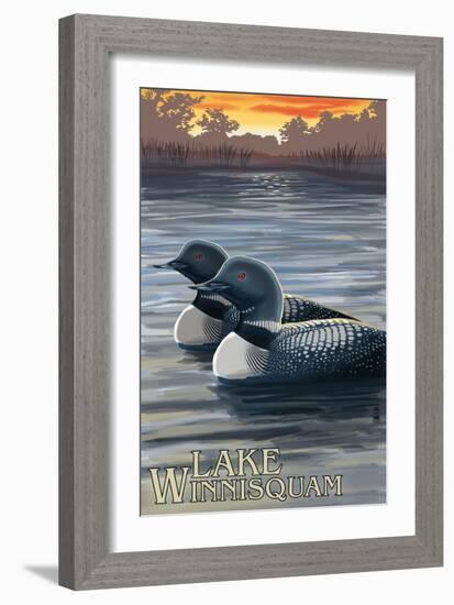 Lake Winnisquam, New Hampshire - Loon Scene-Lantern Press-Framed Art Print