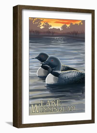 Lake Winnisquam, New Hampshire - Loon Scene-Lantern Press-Framed Art Print