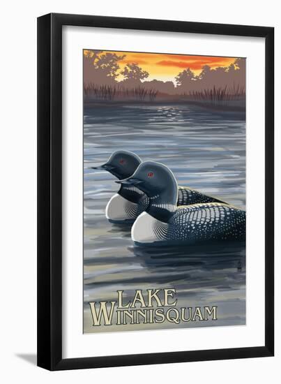 Lake Winnisquam, New Hampshire - Loon Scene-Lantern Press-Framed Art Print