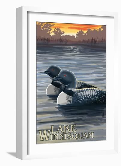 Lake Winnisquam, New Hampshire - Loon Scene-Lantern Press-Framed Art Print