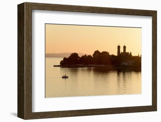 Lake with Castle Church at Sundown, Friedrichshafen, Lake of Constance, Baden-Wurttemberg, Germany-Ernst Wrba-Framed Photographic Print