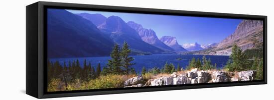 Lake with Mountain Range in the Background, St. Mary Lake, Glacier National Park, Montana, USA-null-Framed Premier Image Canvas