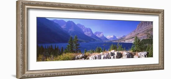 Lake with Mountain Range in the Background, St. Mary Lake, Glacier National Park, Montana, USA-null-Framed Photographic Print