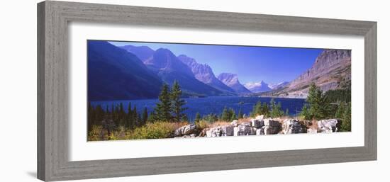 Lake with Mountain Range in the Background, St. Mary Lake, Glacier National Park, Montana, USA-null-Framed Photographic Print