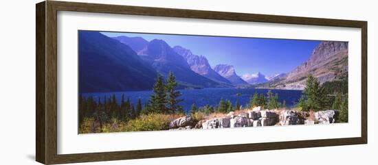 Lake with Mountain Range in the Background, St. Mary Lake, Glacier National Park, Montana, USA-null-Framed Photographic Print