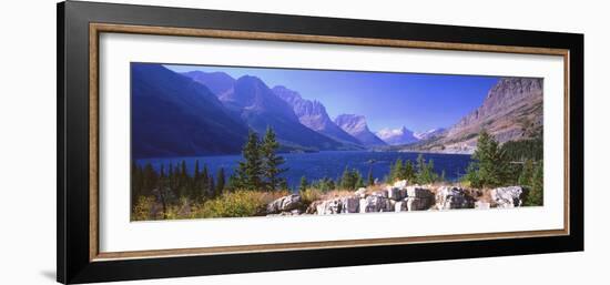 Lake with Mountain Range in the Background, St. Mary Lake, Glacier National Park, Montana, USA-null-Framed Photographic Print