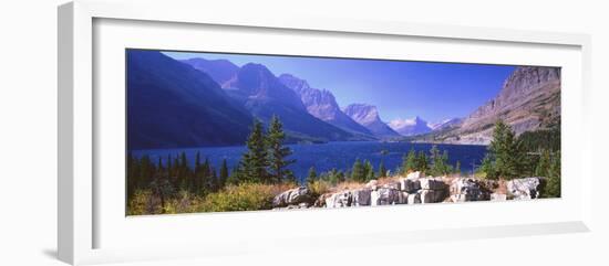 Lake with Mountain Range in the Background, St. Mary Lake, Glacier National Park, Montana, USA-null-Framed Photographic Print