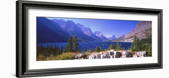 Lake with Mountain Range in the Background, St. Mary Lake, Glacier National Park, Montana, USA-null-Framed Photographic Print