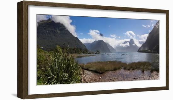 Lake with mountains in the background, Milford Sound, Southland, South Island, New Zealand--Framed Photographic Print