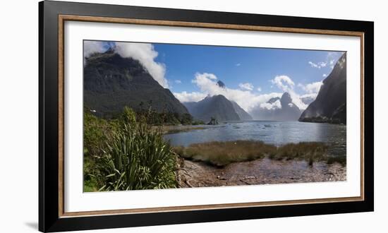 Lake with mountains in the background, Milford Sound, Southland, South Island, New Zealand-null-Framed Photographic Print