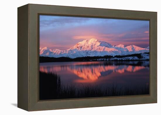 Lake with Mt McKinley, Denali National Park and Preserve, Alaska, USA-Hugh Rose-Framed Premier Image Canvas