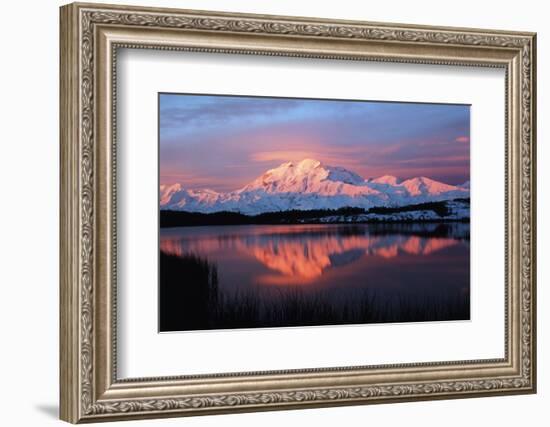 Lake with Mt McKinley, Denali National Park and Preserve, Alaska, USA-Hugh Rose-Framed Photographic Print