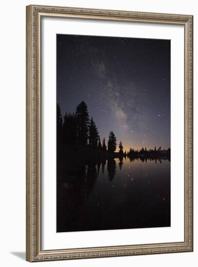Lake with Reflection of the Milky Way and Silhouetted Trees, Lassen Volcanic Np, California, USA-Mark Taylor-Framed Photographic Print