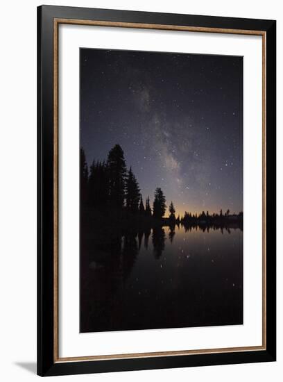 Lake with Reflection of the Milky Way and Silhouetted Trees, Lassen Volcanic Np, California, USA-Mark Taylor-Framed Photographic Print