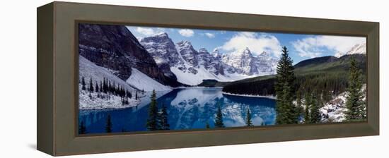 Lake with Snow Covered Mountains in the Background, Moraine Lake, Banff National Park, Alberta-null-Framed Premier Image Canvas