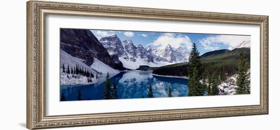 Lake with Snow Covered Mountains in the Background, Moraine Lake, Banff National Park, Alberta-null-Framed Photographic Print