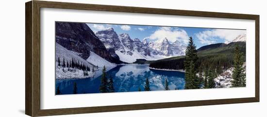 Lake with Snow Covered Mountains in the Background, Moraine Lake, Banff National Park, Alberta-null-Framed Photographic Print