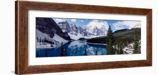 Lake with Snow Covered Mountains in the Background, Moraine Lake, Banff National Park, Alberta-null-Framed Photographic Print