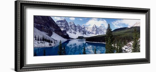 Lake with Snow Covered Mountains in the Background, Moraine Lake, Banff National Park, Alberta-null-Framed Photographic Print