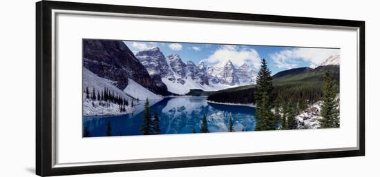 Lake with Snow Covered Mountains in the Background, Moraine Lake, Banff National Park, Alberta-null-Framed Photographic Print