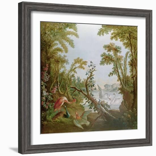 Lake with Swans, a Flamingo and Various Birds, from the Salon of Gilles Demarteau, C.1750-65-Francois Boucher-Framed Giclee Print