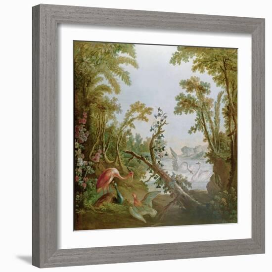 Lake with Swans, a Flamingo and Various Birds, from the Salon of Gilles Demarteau, C.1750-65-Francois Boucher-Framed Giclee Print