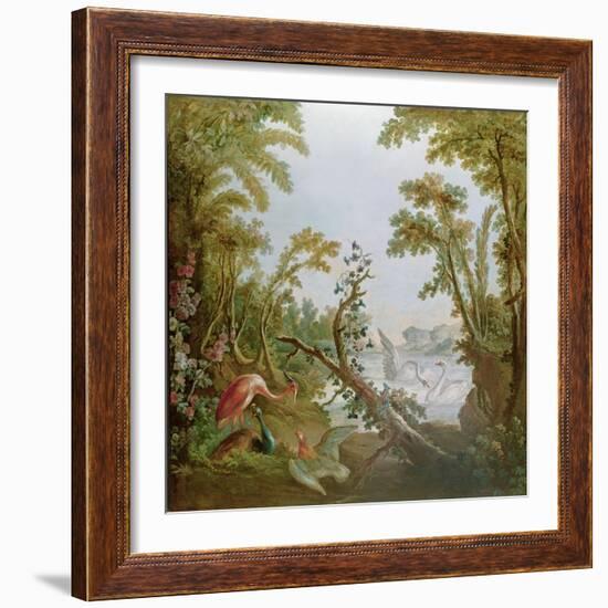 Lake with Swans, a Flamingo and Various Birds, from the Salon of Gilles Demarteau, C.1750-65-Francois Boucher-Framed Giclee Print