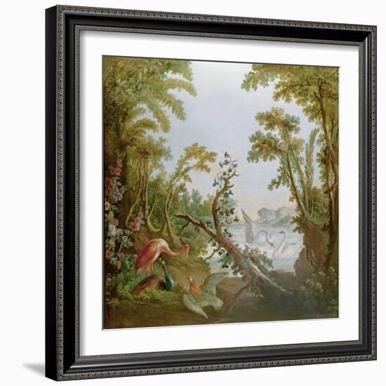 Lake with Swans, a Flamingo and Various Birds, from the Salon of Gilles Demarteau, C.1750-65-Francois Boucher-Framed Giclee Print