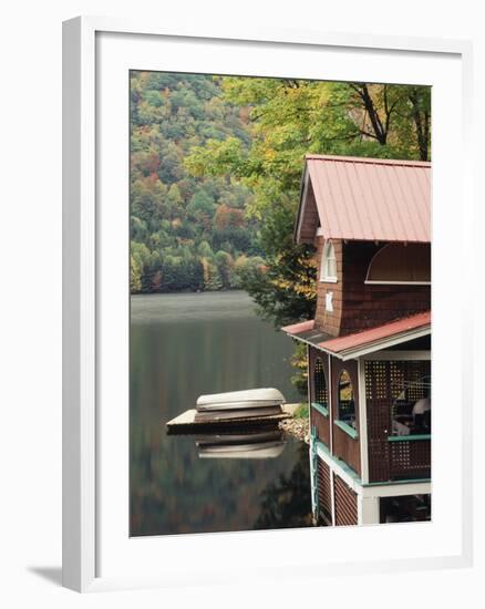 Lakefront House in Autumn, Plymouth Union, Vermont, USA-Walter Bibikow-Framed Photographic Print