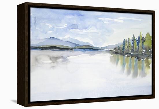 Lakefront Watercolor-Lora Gold-Framed Stretched Canvas