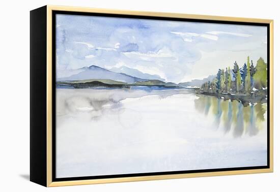 Lakefront Watercolor-Lora Gold-Framed Stretched Canvas