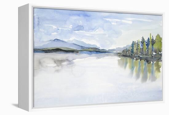 Lakefront Watercolor-Lora Gold-Framed Stretched Canvas