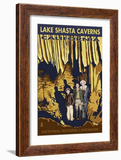 Lakehead, California - Kids and Cavern - National Natural Landmark-Lantern Press-Framed Art Print