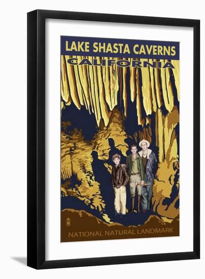 Lakehead, California - Kids and Cavern - National Natural Landmark-Lantern Press-Framed Art Print