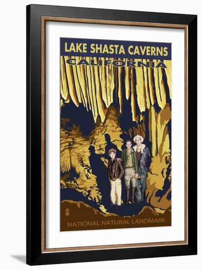 Lakehead, California - Kids and Cavern - National Natural Landmark-Lantern Press-Framed Art Print