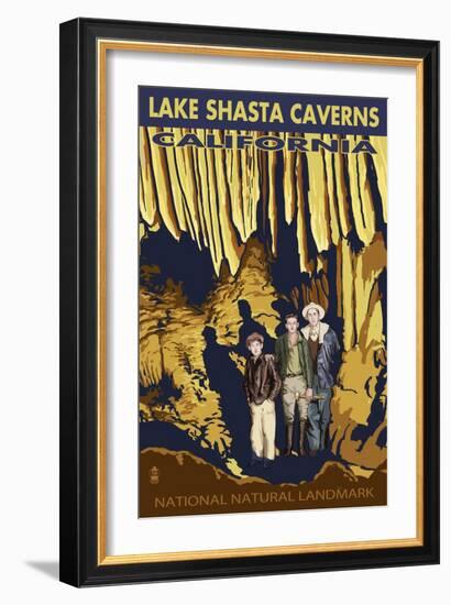 Lakehead, California - Kids and Cavern - National Natural Landmark-Lantern Press-Framed Art Print