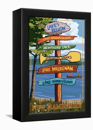 Lakes Region, New Hampshire - Destination Sign-Lantern Press-Framed Stretched Canvas