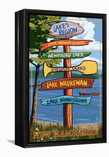 Lakes Region, New Hampshire - Destination Sign-Lantern Press-Framed Stretched Canvas