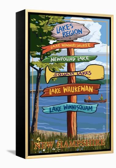 Lakes Region, New Hampshire - Destination Sign-Lantern Press-Framed Stretched Canvas