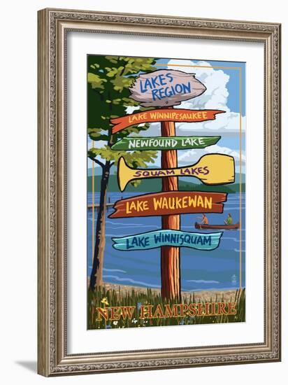 Lakes Region, New Hampshire - Destination Sign-Lantern Press-Framed Art Print