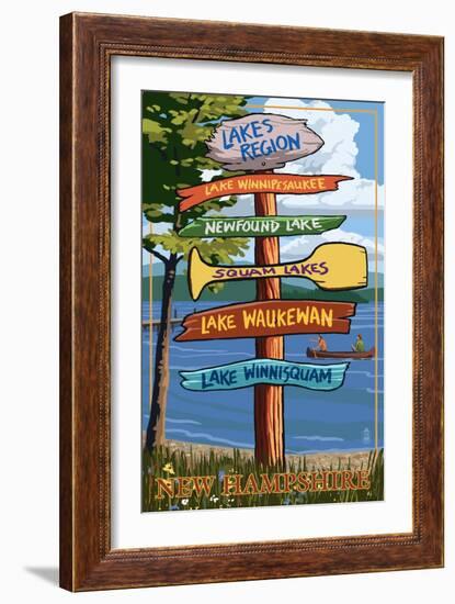 Lakes Region, New Hampshire - Destination Sign-Lantern Press-Framed Art Print