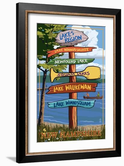 Lakes Region, New Hampshire - Destination Sign-Lantern Press-Framed Art Print