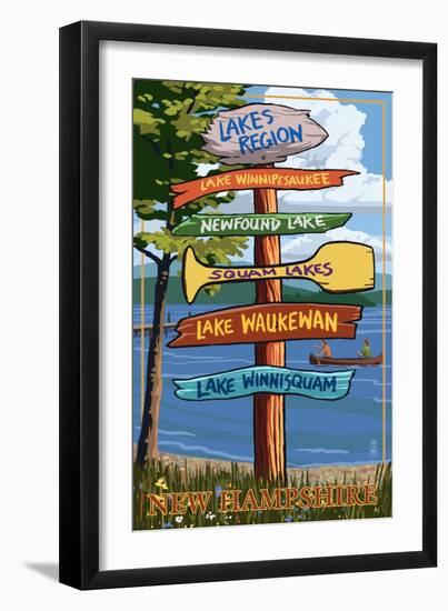 Lakes Region, New Hampshire - Destination Sign-Lantern Press-Framed Art Print