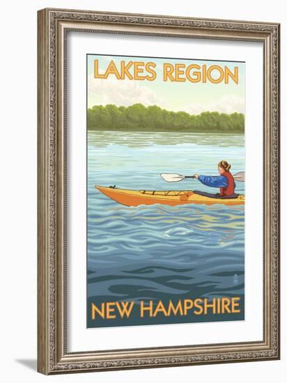 Lakes Region, New Hampshire - Kayak Scene-Lantern Press-Framed Art Print