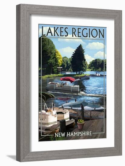 Lakes Region, New Hampshire - Pontoon and Lake-Lantern Press-Framed Art Print