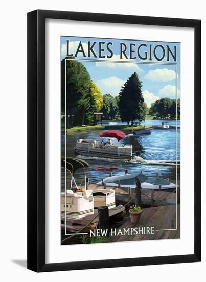 Lakes Region, New Hampshire - Pontoon and Lake-Lantern Press-Framed Art Print