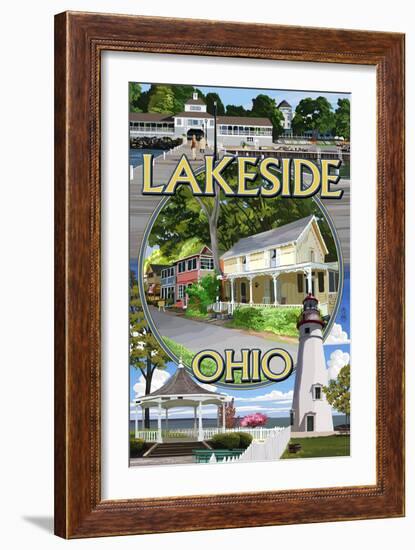 Lakeside, Ohio - Montage Scenes-Lantern Press-Framed Art Print